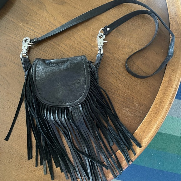 Black Fringe Leather Crossbody Bag - Picture 1 of 4